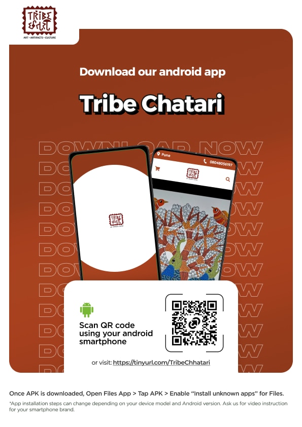 Tribe Chatari app screenshot showcasing authentic tribal handicrafts and Warli art products by Tribe Chatari Pune