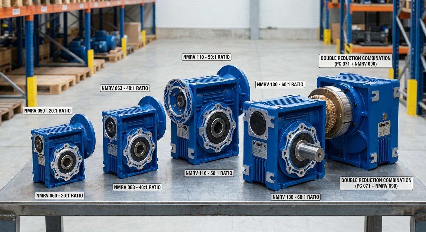 Kinetix Systems NMRV worm gearbox 025 to 150 speed reducer and electric motor drive supplier in Vadodara, Makarpura GIDC, Savli, Halol, Ankleshwar, Dahej SEZ, Ahmedabad, and Surat Gujarat.