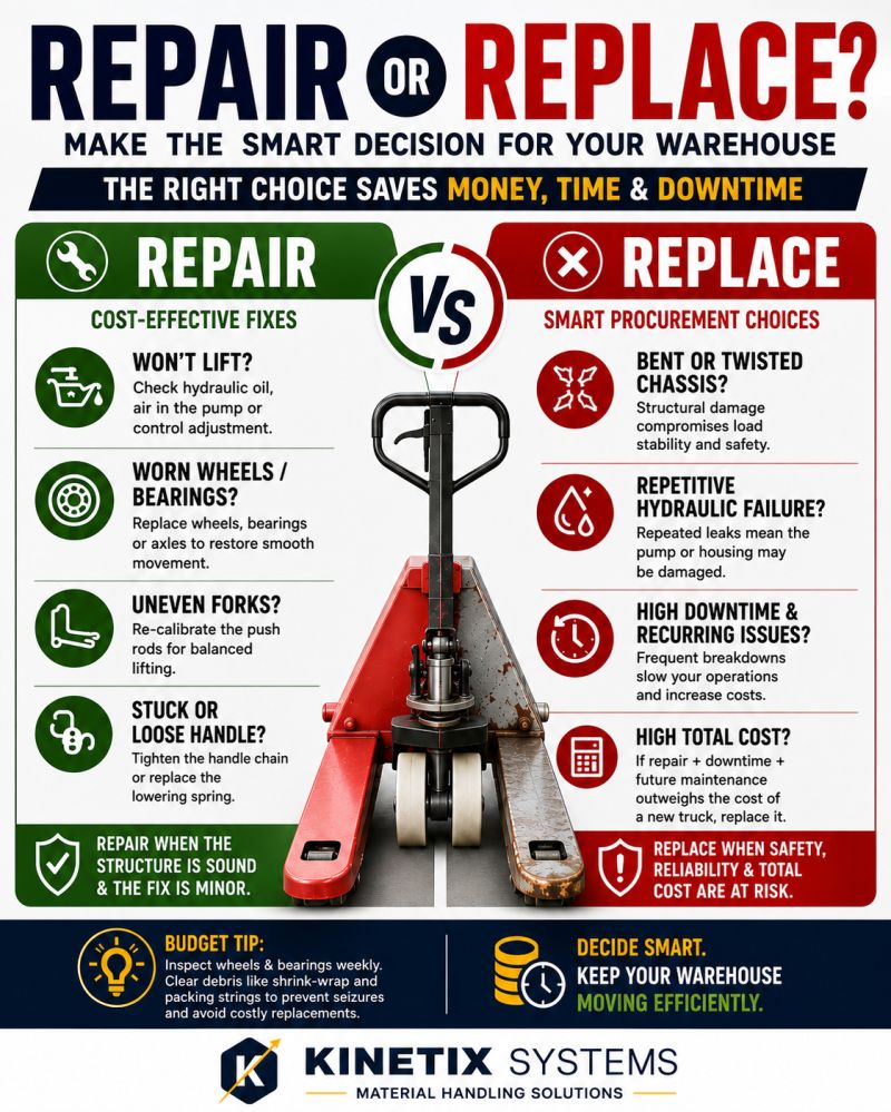 Hand Pallet Truck Repair or Replace Decision Matrix - Kinetix Systems Material Handling Repair Services in Vadodara Gujarat
