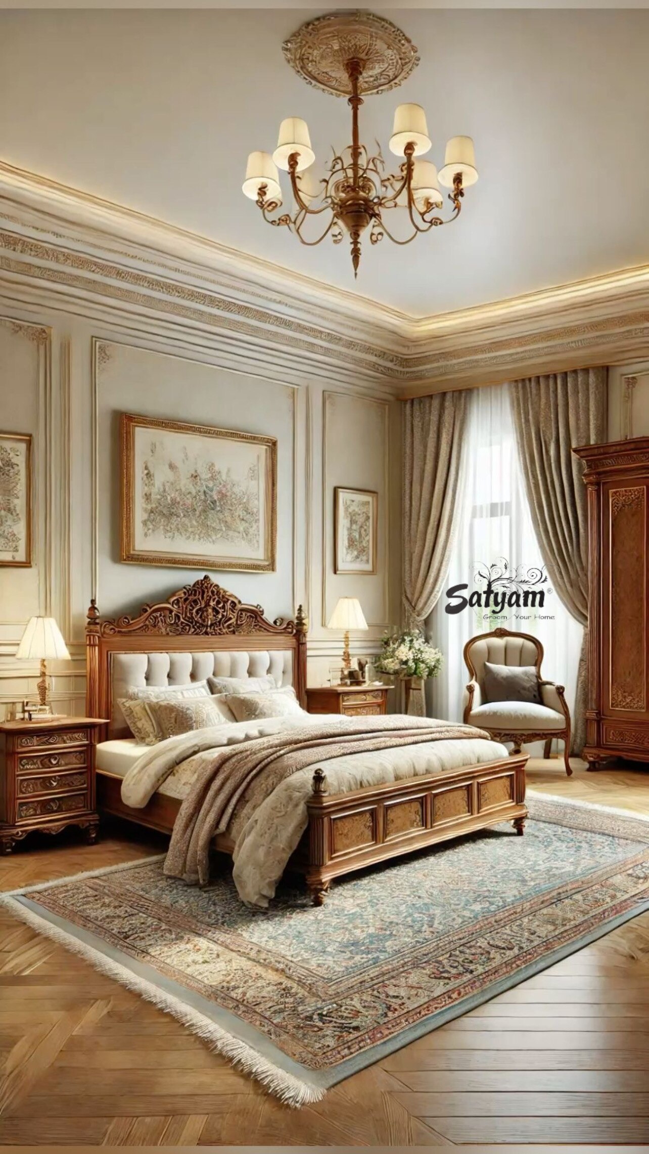 Luxury carved wooden bed image 2
