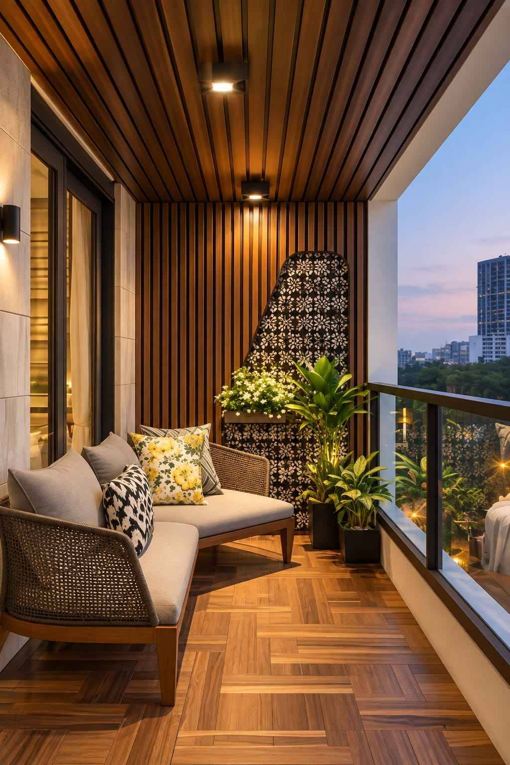 Luxury Nighttime Balcony Lounge Warm Lighting And Lush Greenery | Velachery image 2
