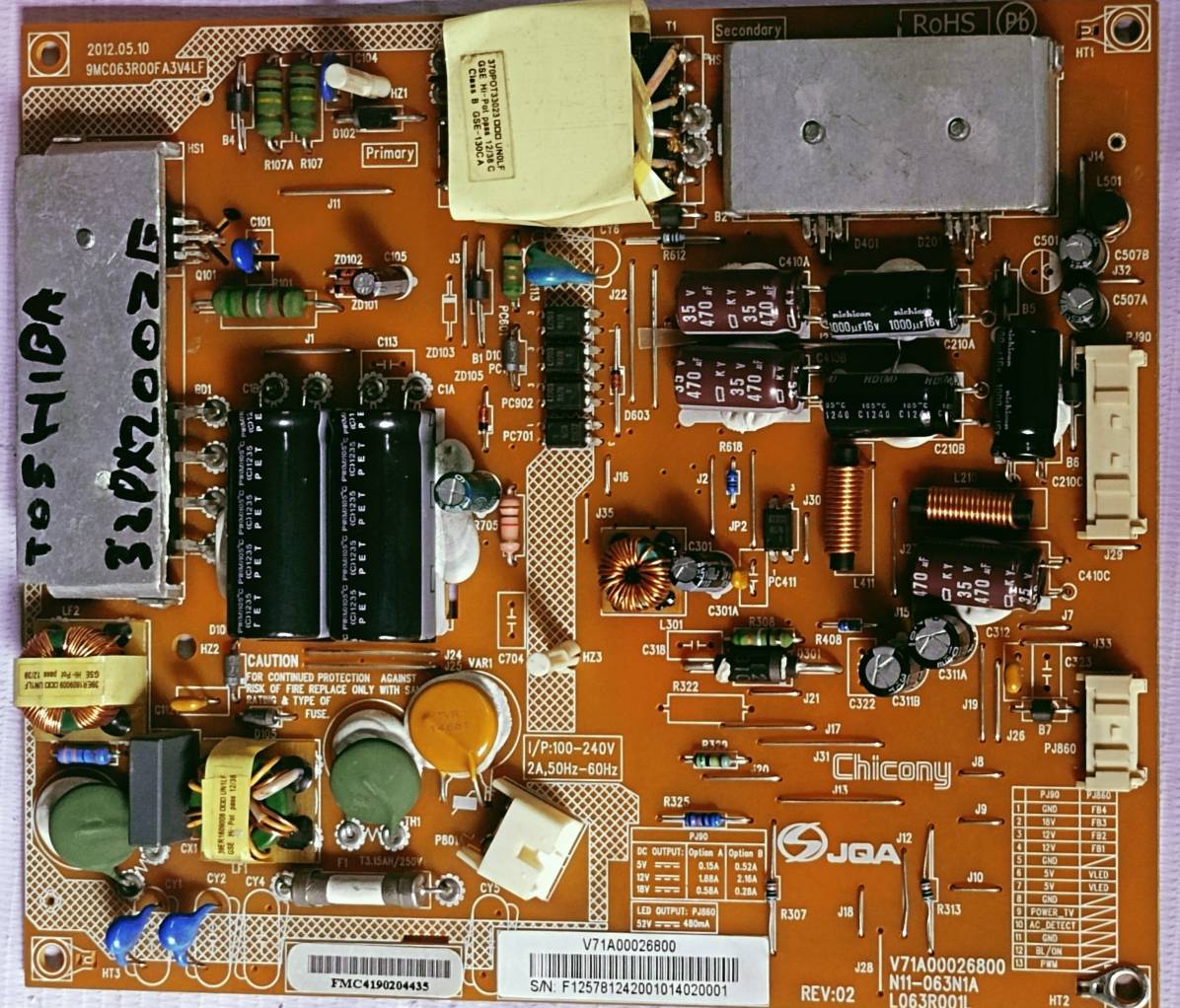 TOSHIBA 32PX200ZE POWER SUPPLY BOARD, SMPS BOARD #wb29 image 4