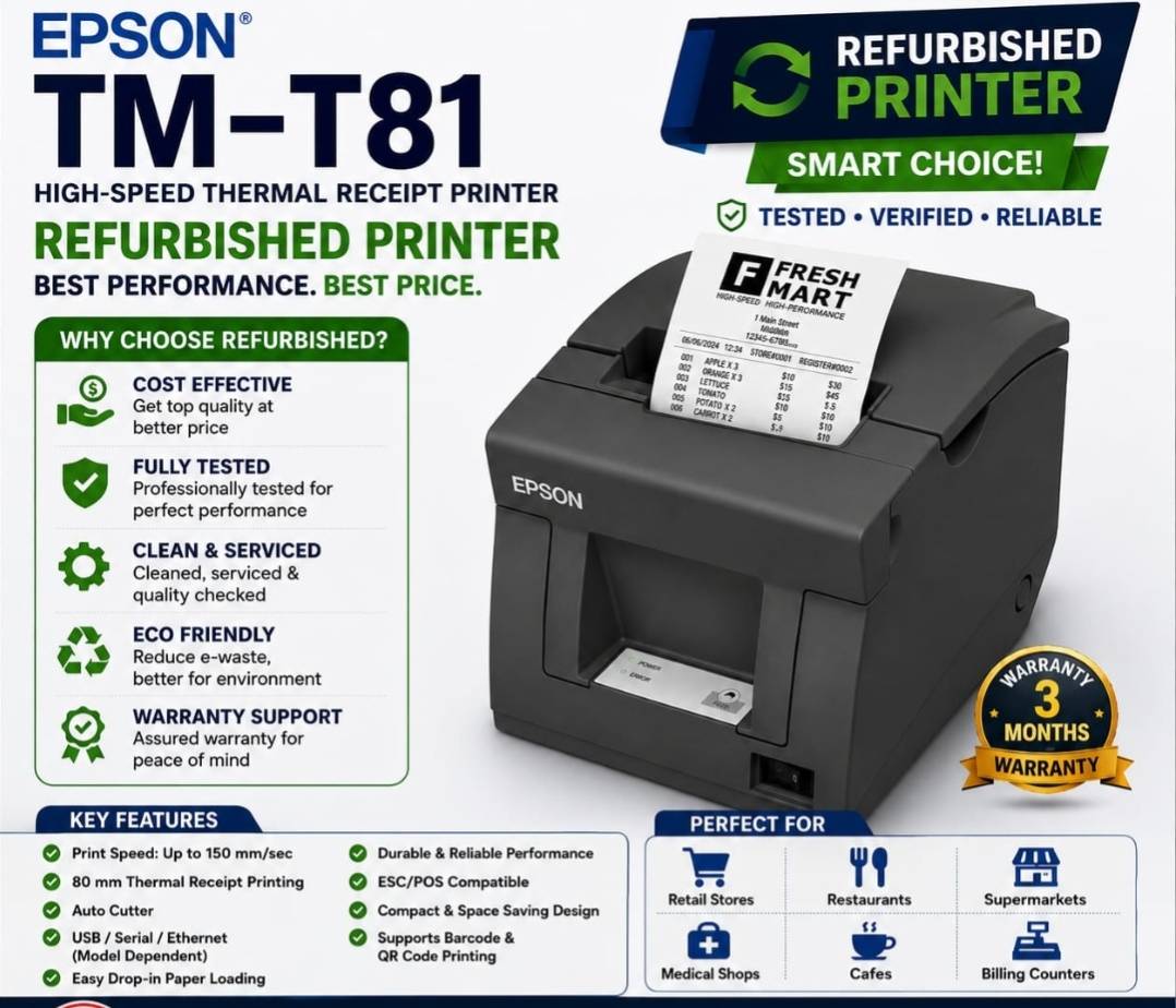 Epson TM-T81 3 Inch Thermal Billing Receipt Printer | Refurbished POS Printer with Adapter | 3 Months Warranty image 2