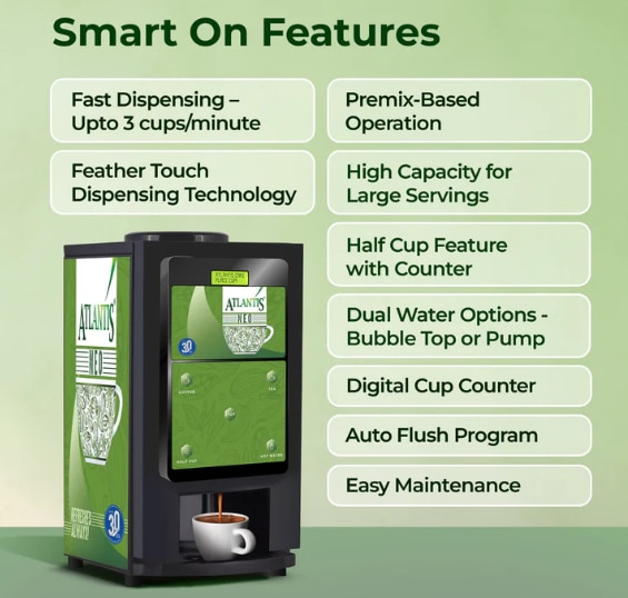 ATLANTIS NEO COIN OPERATED 2-Lane Tea and Coffee Vending Machine- Dedicated Hot Water image 2