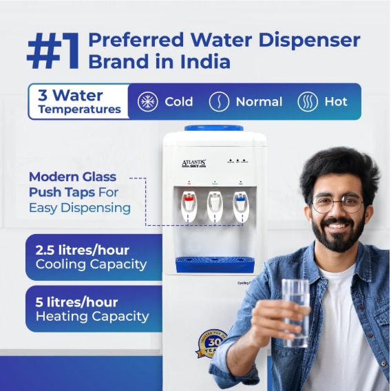 ATLANTIS SKY | Smart Glass Push-Pull Taps | 18L Cooling Cabinet | 1 Year Warranty | 3 Taps for Hot, Normal & Cold Water | 2.5L/Hour Cooling Capacity image 3