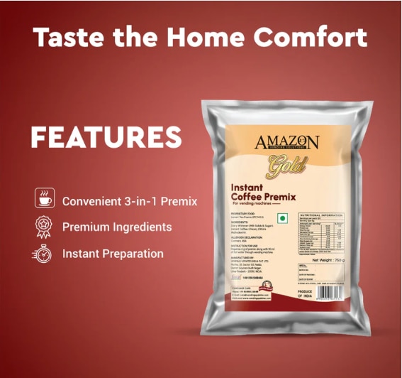AMAZON Gold 3-in-1 Coffee Premix (Low Sugar) – 750g Pack for Vending Machines | Balanced Taste, Quick Serve image 3