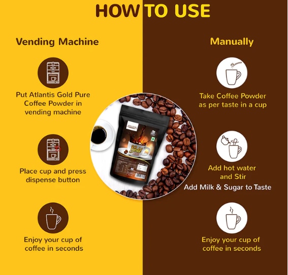 AMAZON Gold Pure Coffee Powder | 100% Coffee | 250g for Vending Machine (Atlantis Special Select) image 3