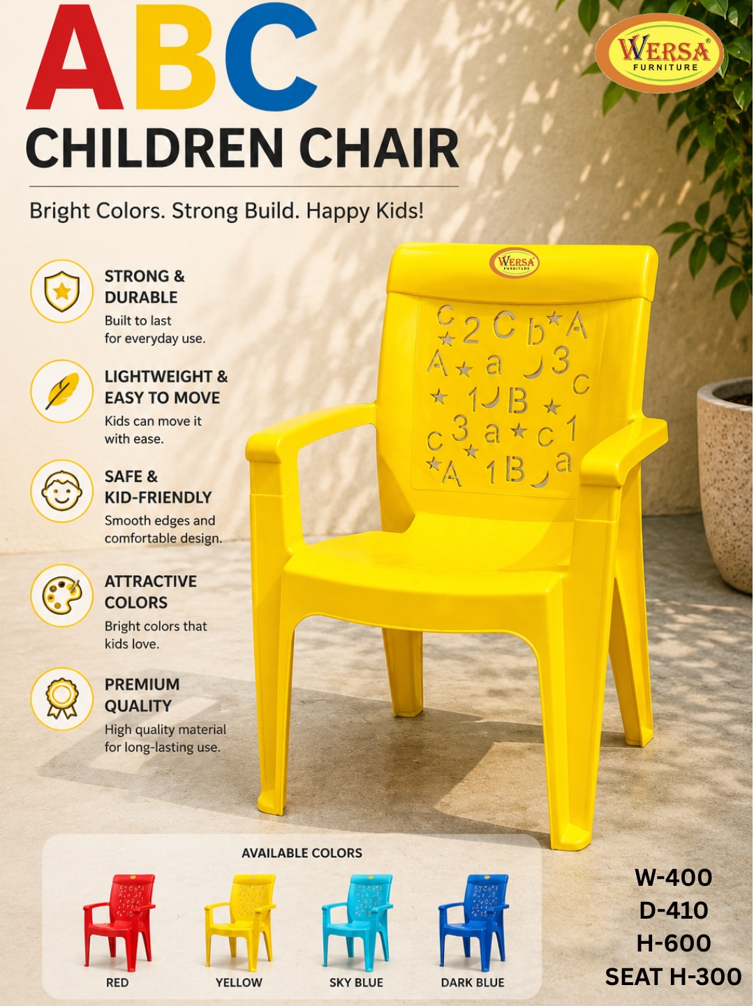 WERSA ABC Plastic Kids Chair with Armrest image 3