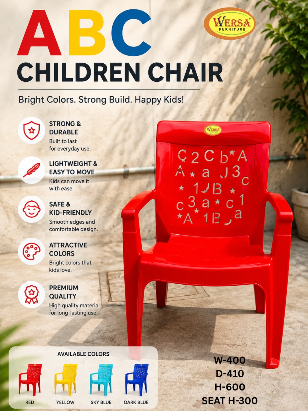 WERSA ABC Plastic Kids Chair with Armrest image 6