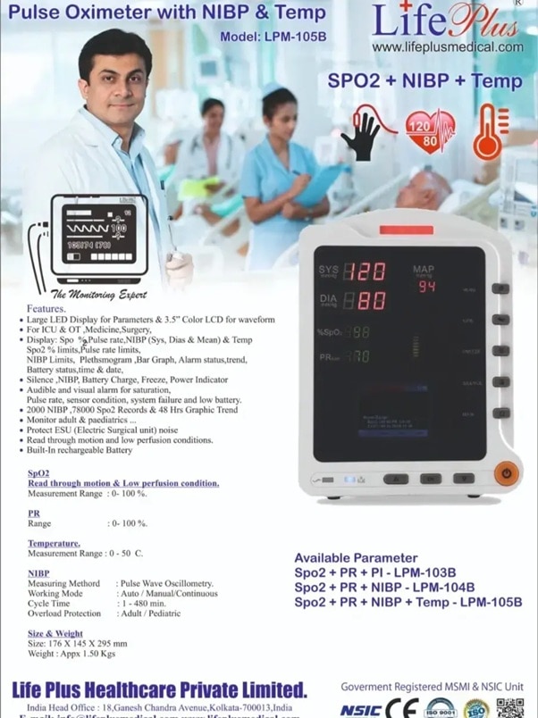 LifePlus LPM‑105B Pulse Oximeter with NIBP & Temperature image 2