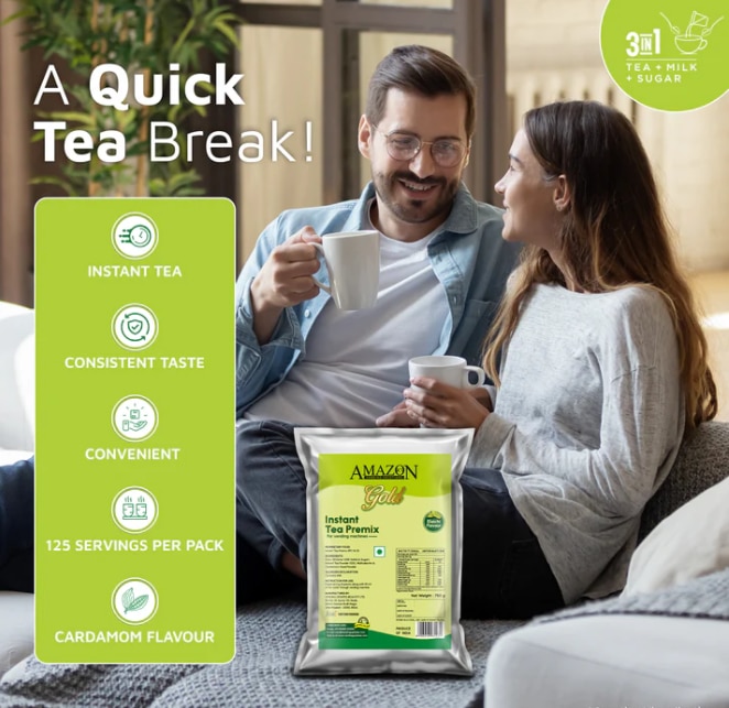 AMAZON Gold 3-in-1 Cardamom Tea Premix (Low Sugar) – 750g Pack | Perfect for Vending Machines | Just Add Hot Water image 4
