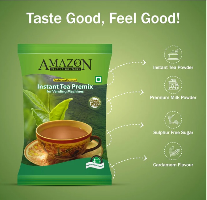 AMAZON Premium Cardamom Tea Premix – 1kg Pack | Rich Taste for Vending Machines | No Milk or Sugar Needed image 4