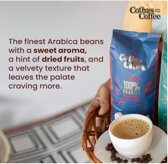 Cothas 100% Arabica Roasted Coffee Beans | Medium Roasted | Speciality Whole Beans | Hint Of Dried Fruits | Aromatic, Velvety | Espresso, Cappuccino | 250.. image 3