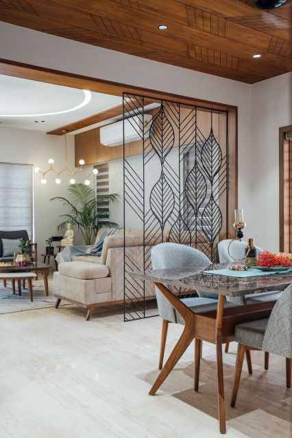 Wooden Slat Partition with Decorative Ceiling Feature | Adyar  image 3
