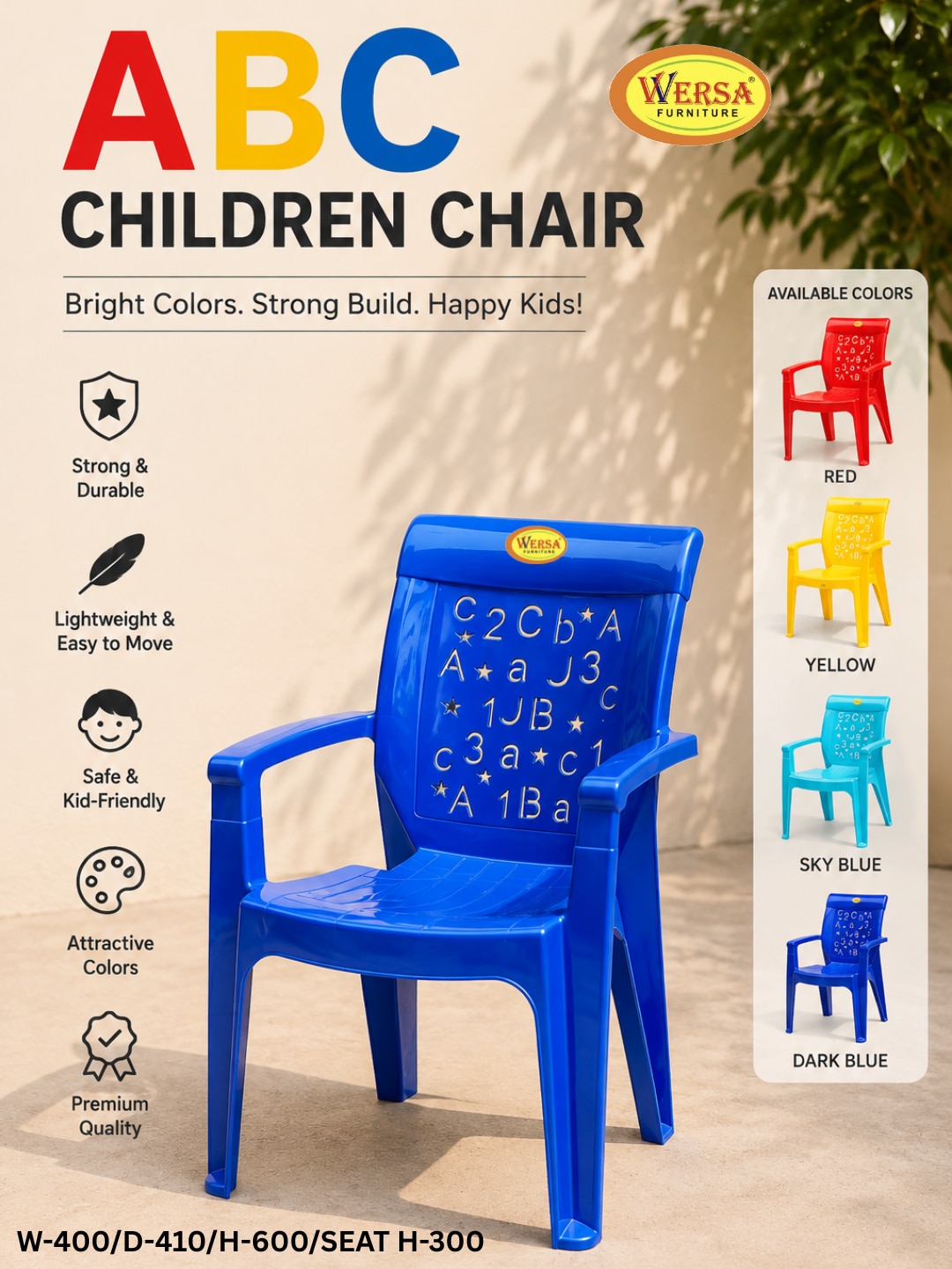 WERSA ABC Plastic Kids Chair with Armrest image 2