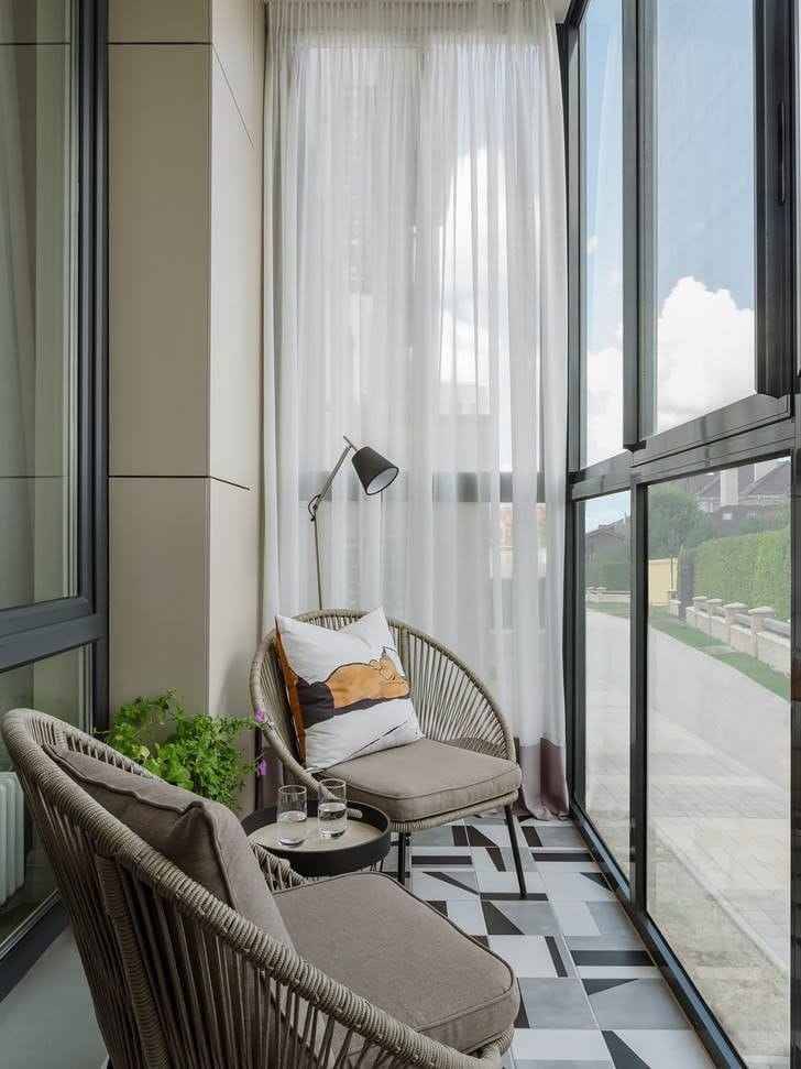Sunset Balcony Retreat Patterned Flooring, Cozy Seating And Greenery | Amma Nagar image 3