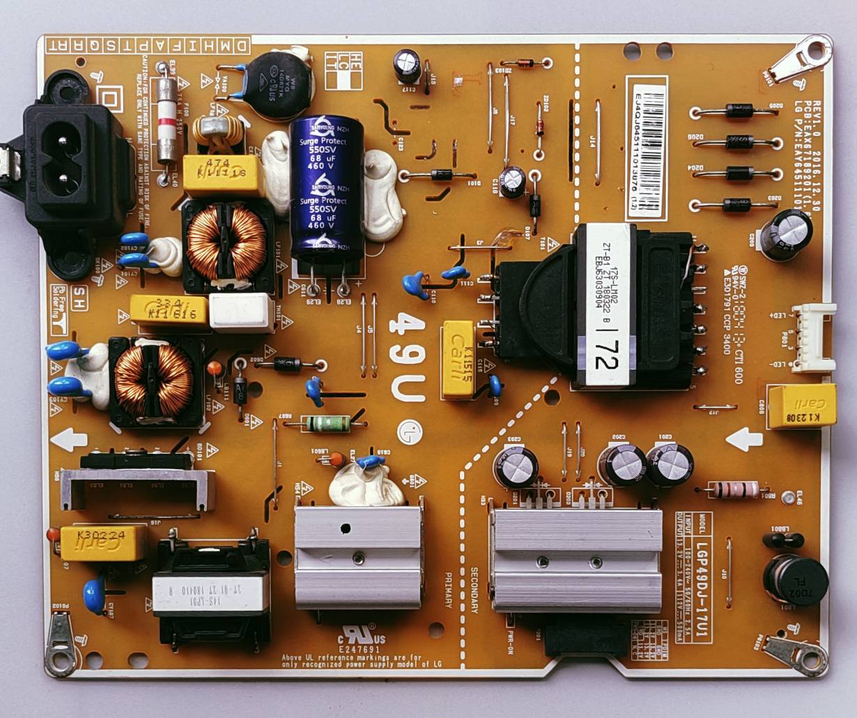 LG LED TV 49UK6360PTE Power Supply Board, LG LED TV 49UK6360PTE Smps Board, LG LED TV 49UK6360PTE Power Supply PCB Board, #wb47 image 2
