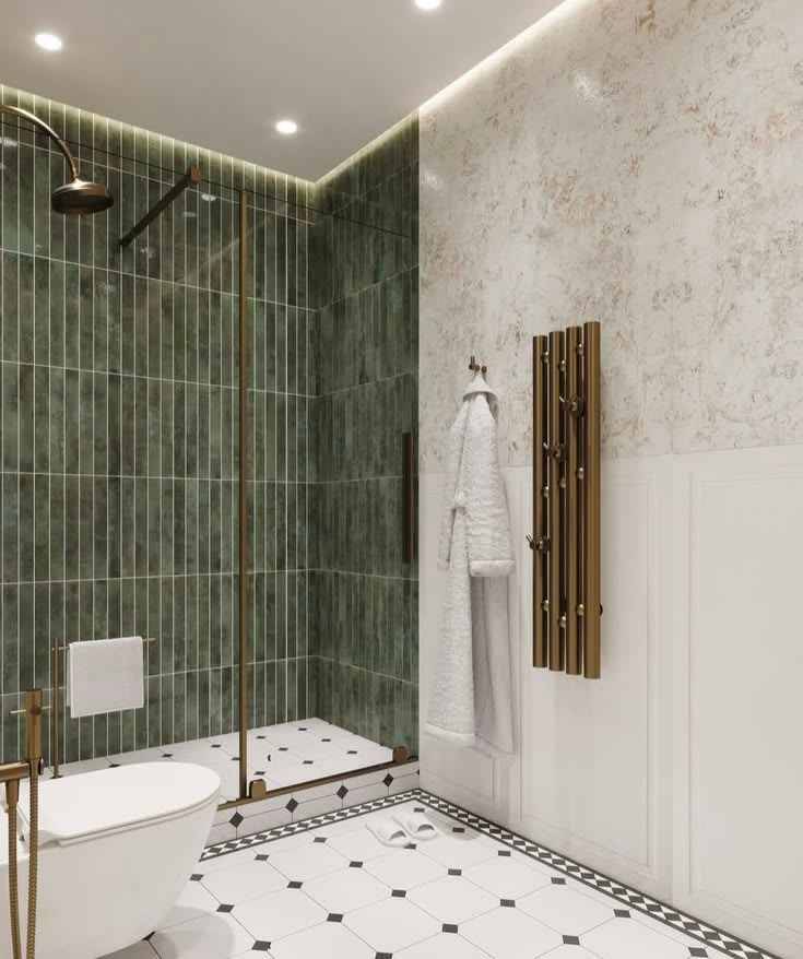 Luxury Contemporary Bathroom Interior Design in Chennai | Premium Green & Gold Bathroom Concept image 3