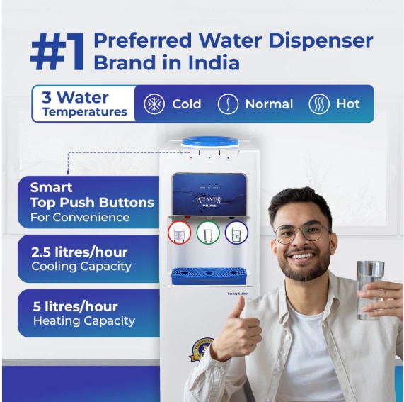 ATLANTIS PRIME (Hot, Normal & Cold ) Water Dispenser with Cooling Cabinet (Small Fridge)- 3 Taps image 3