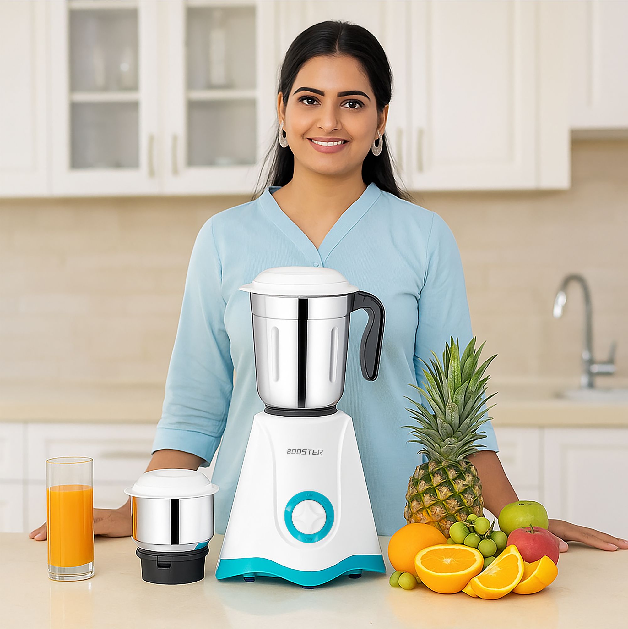 BOOSTER Powerful 550 W Juicer Mixer Grinder 550 W Juicer Mixer Grinder  (Star_Mixer | 3 Jars | White & Blue) image 2