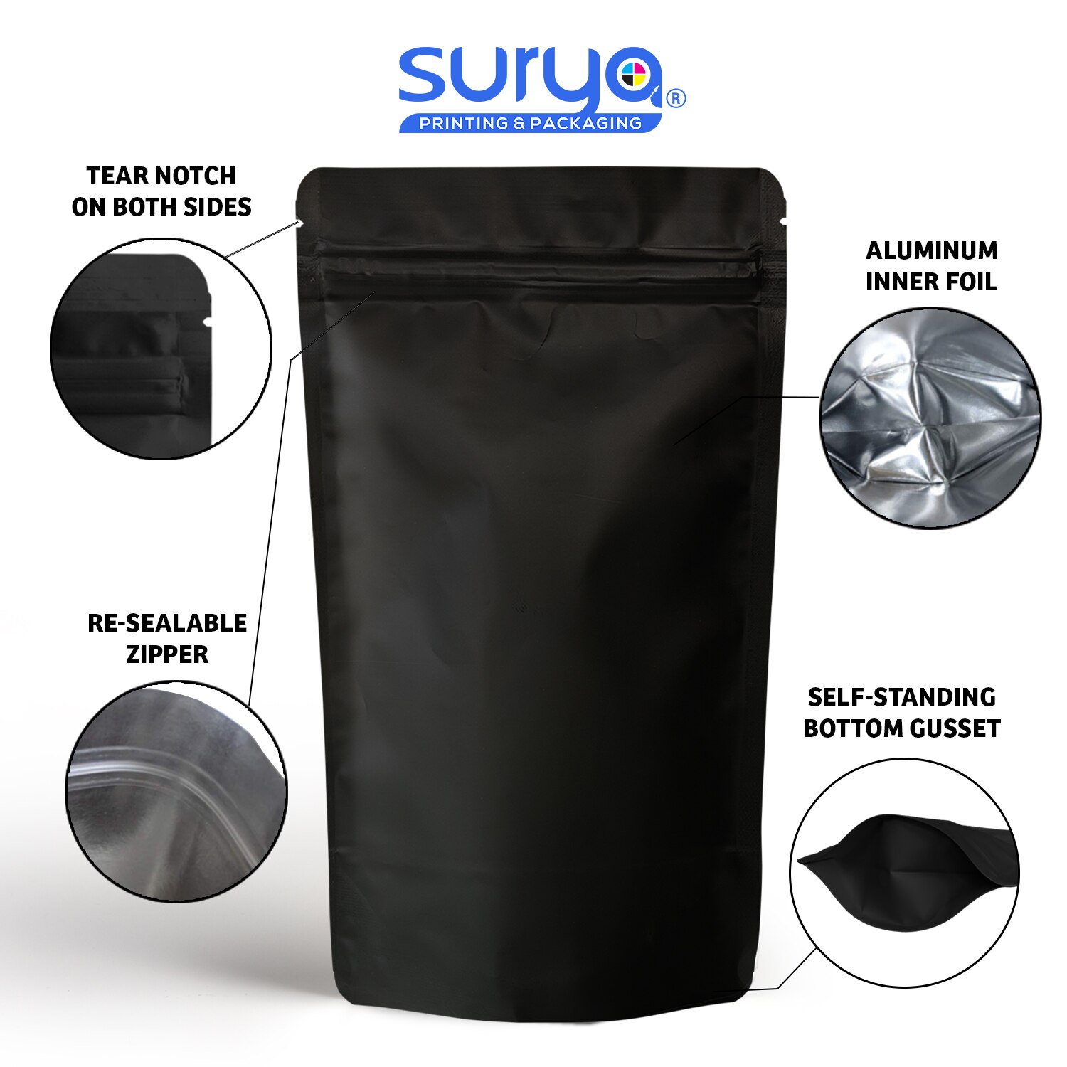 Black Color Matte Finish Ziplock Inner Foil Stand-Up Pouch image 2