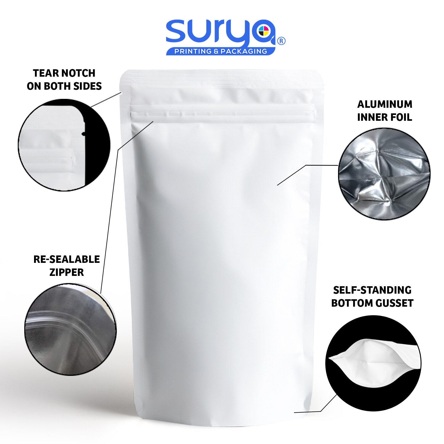 White Color Matte Finish Ziplock Inner Foil Stand-Up Pouch image 2