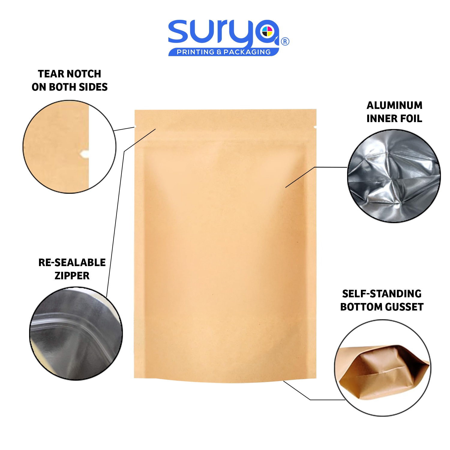 Kraft Ziplock Inner Foil Stand-Up Pouch image 2