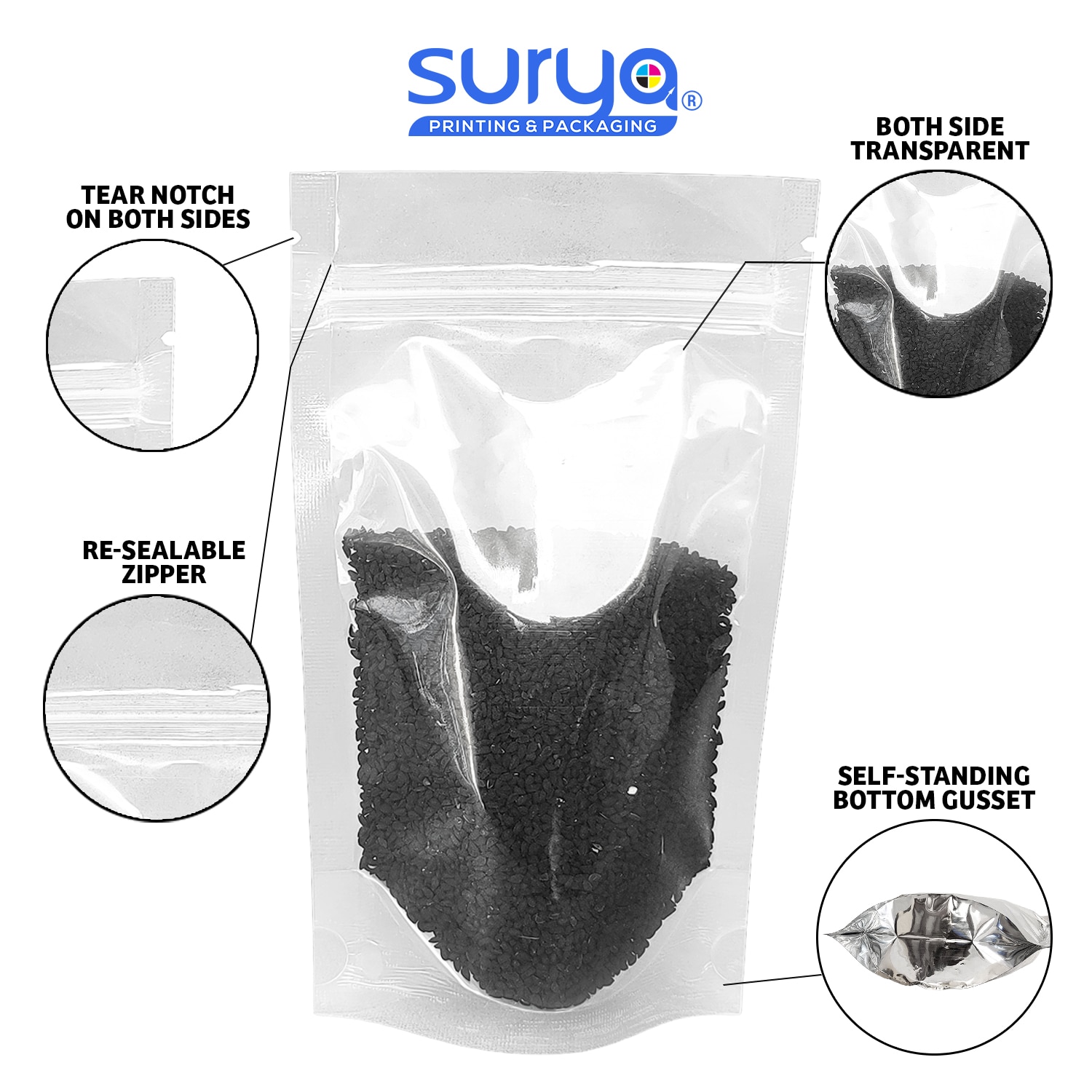 Both side transparent Ziplock Stand-Up Pouches image 2