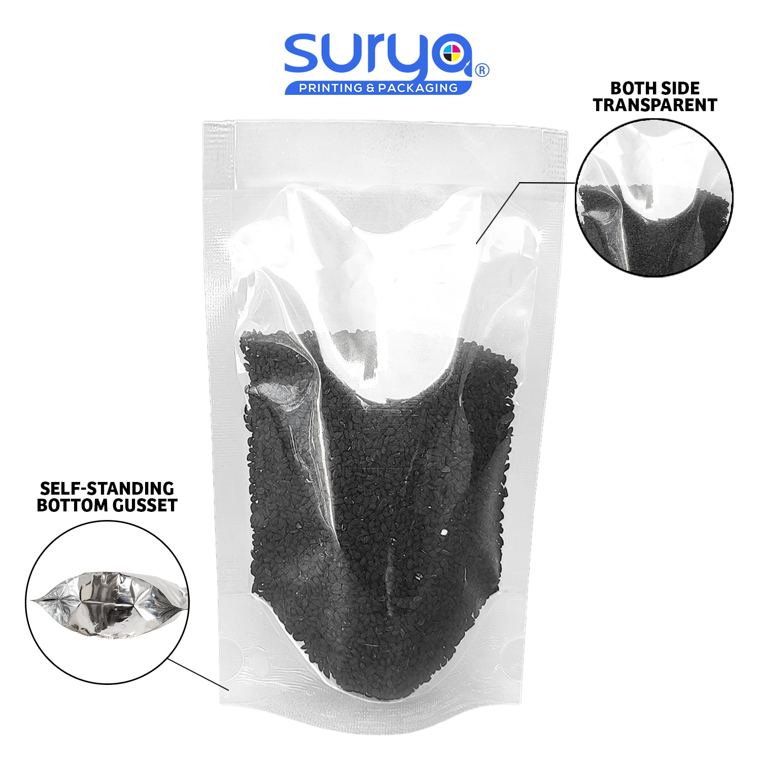 Both side transparent Without Ziplock Stand-Up Pouches image 2