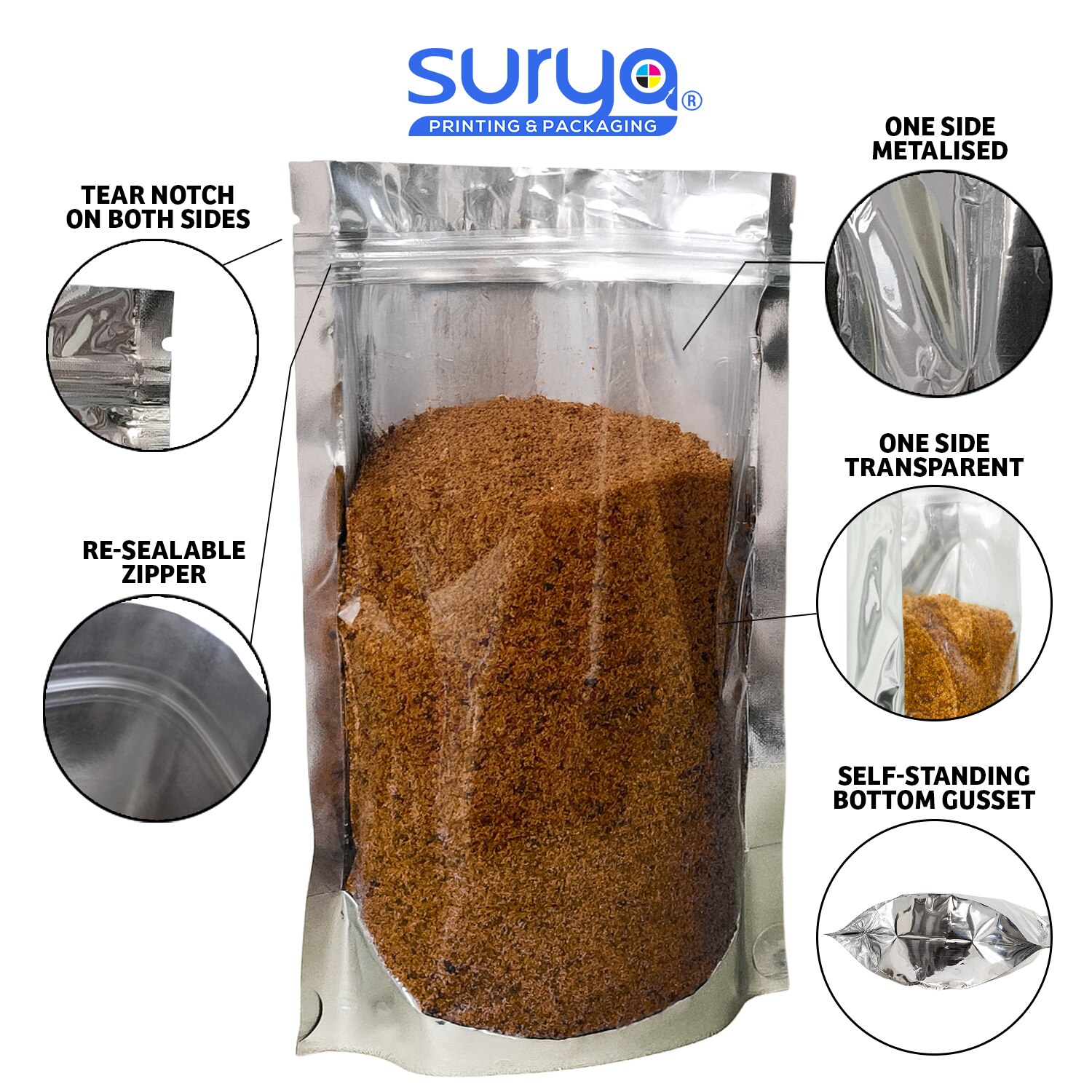 One side Transparent silver Ziplock Stand-Up Pouch image 2