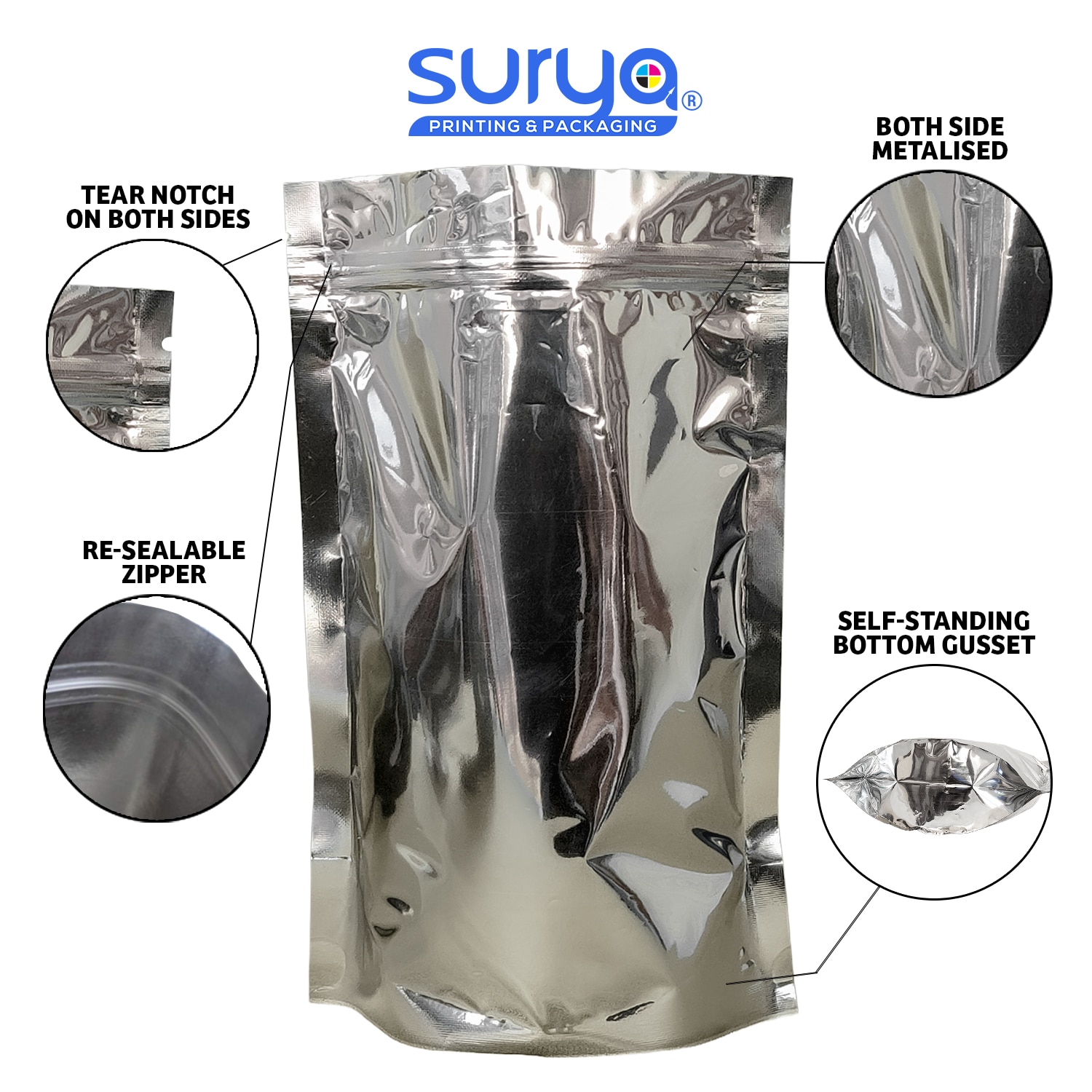 Both side silver Ziplock Stand-Up Pouch image 2