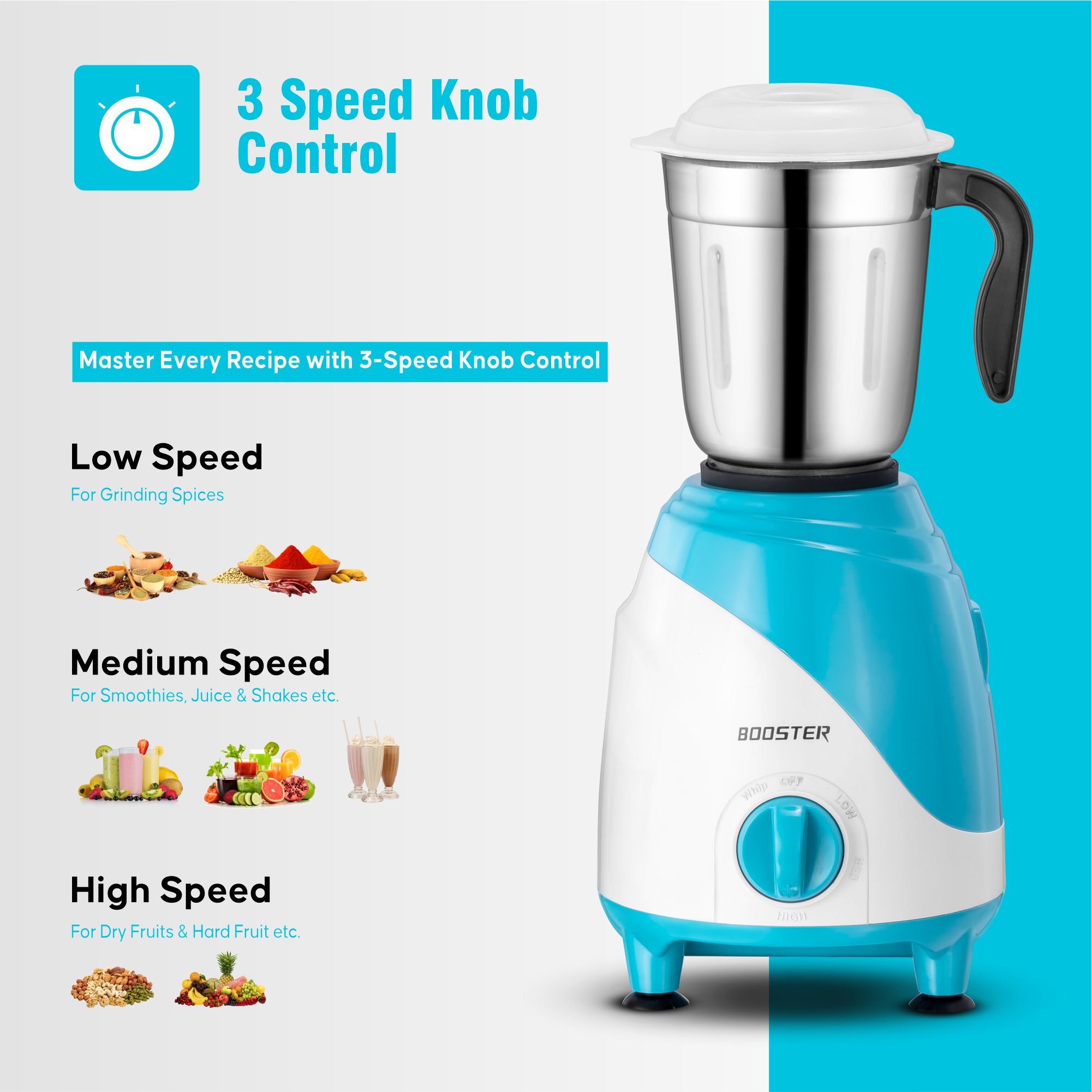 BOOSTER Powerful 750 W Juicer Mixer Grinder (Ciko_Mixer_Blue | 4 Jars | Blue, White) image 5