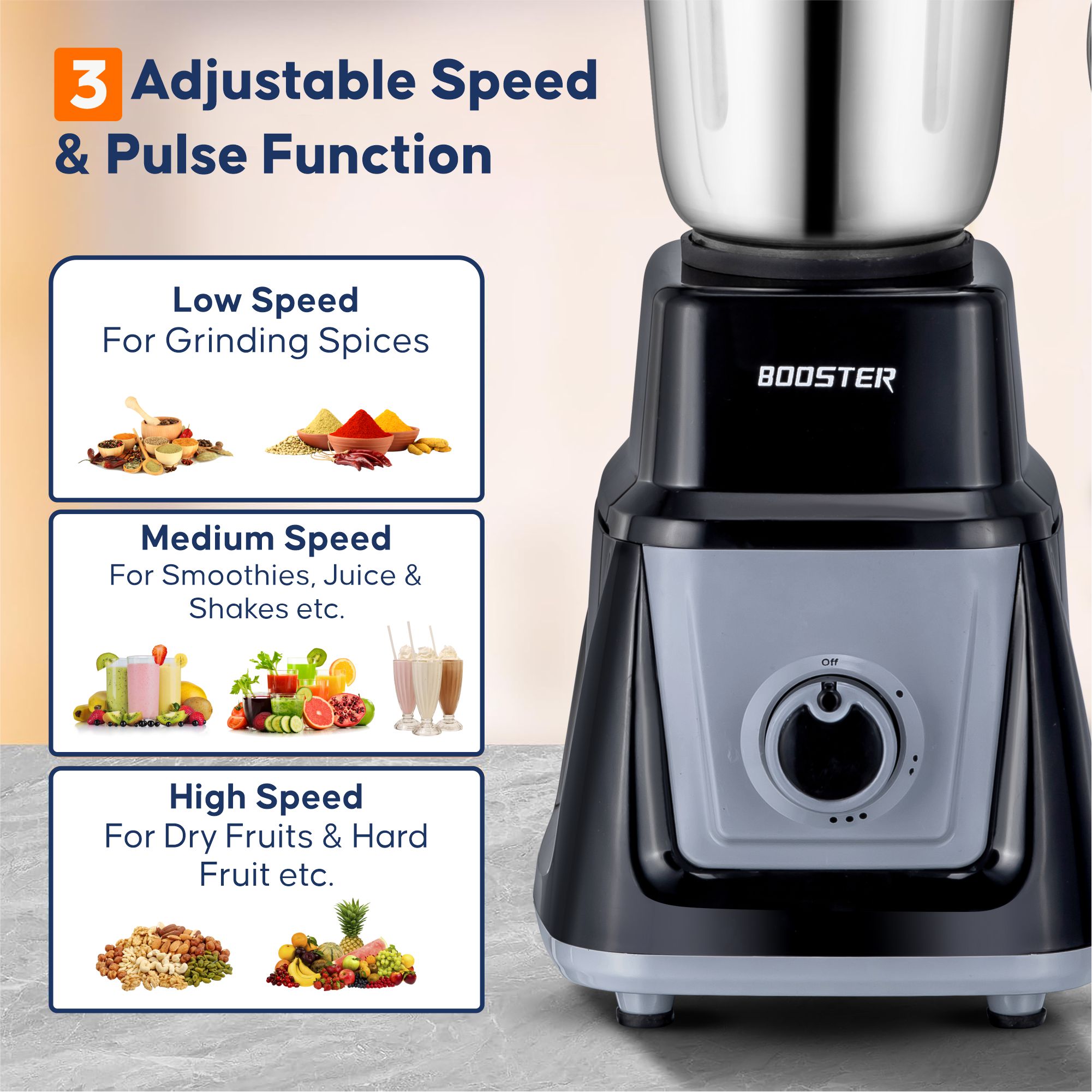 BOOSTER Powerful 750 W Juicer Mixer Grinder (Mini_G20_Black_4Jar_S | 4 Jars | Black, Grey) image 6