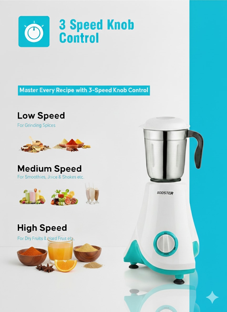 BOOSTER Powerful Juicer Mixer Grinder 750 W (Leaf_2Jar_Blue & White | 2 Jars | Blue, White) image 4