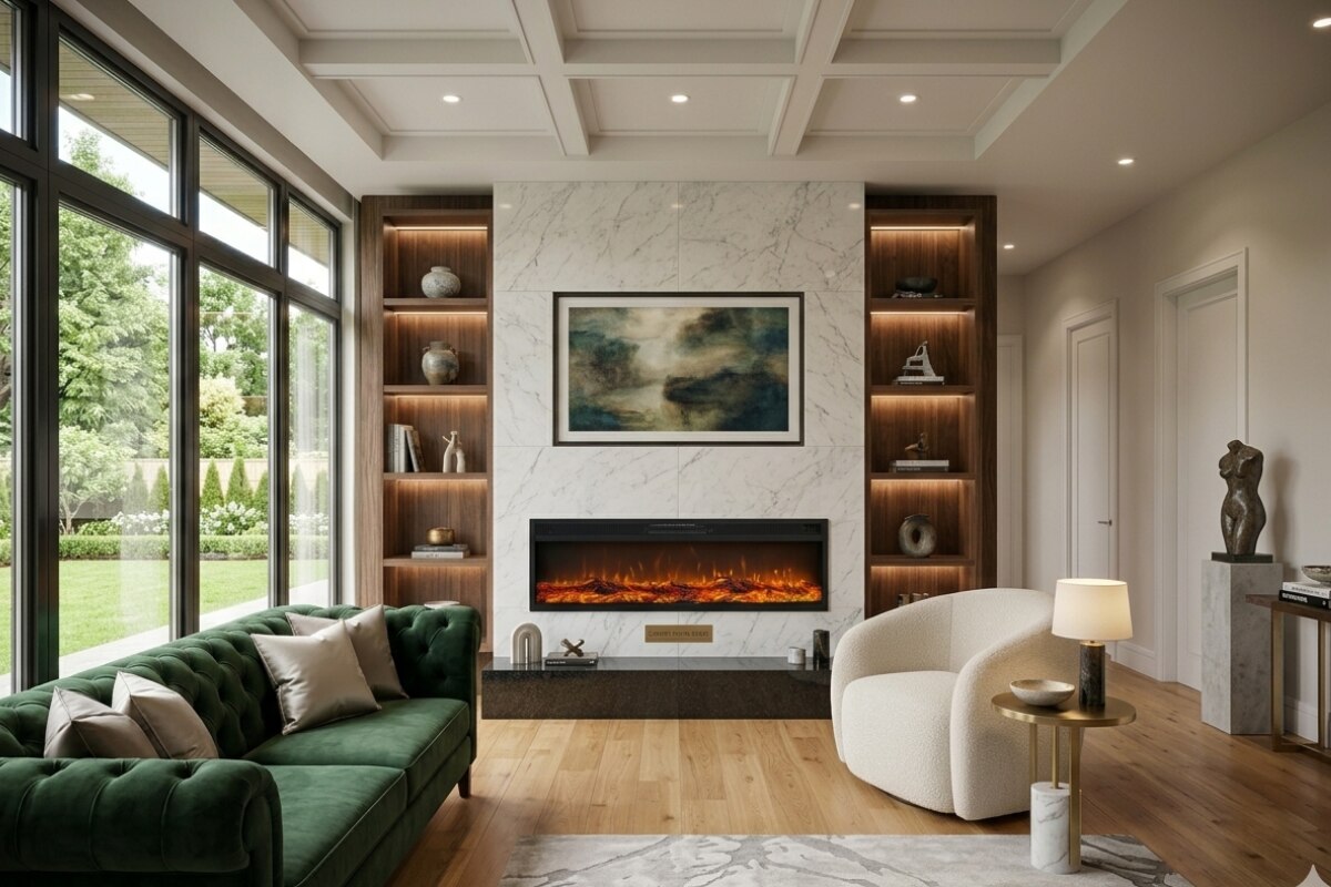 Fireplacewale Luxe Linear Electric Fireplace with Heater, Remort control fire color flam (48x16inch) image 2