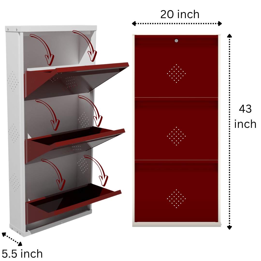 3 Tier Metal Shoe Rack (Maroon) image 4