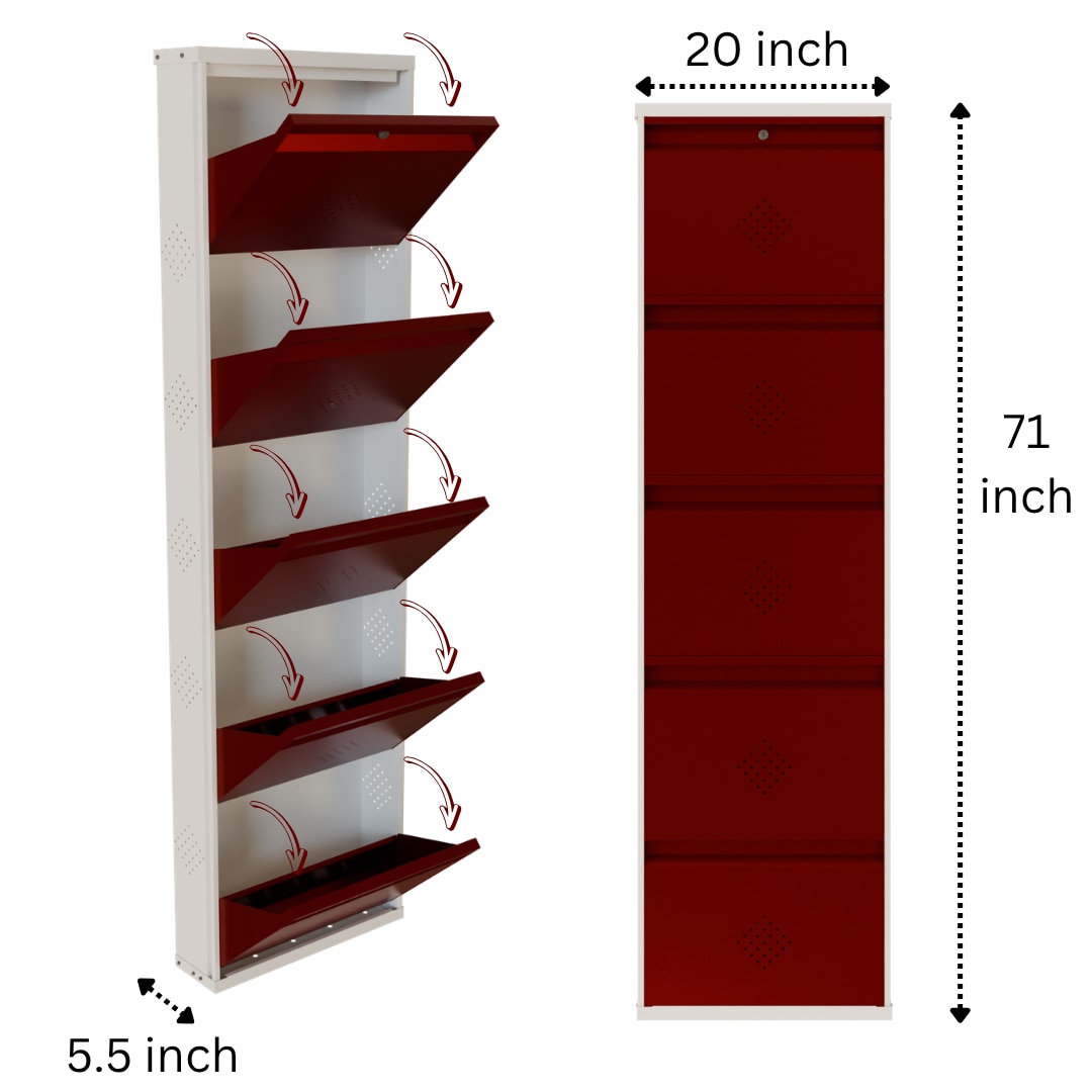 5 Tier Metal Shoe Rack (Maroon) image 5