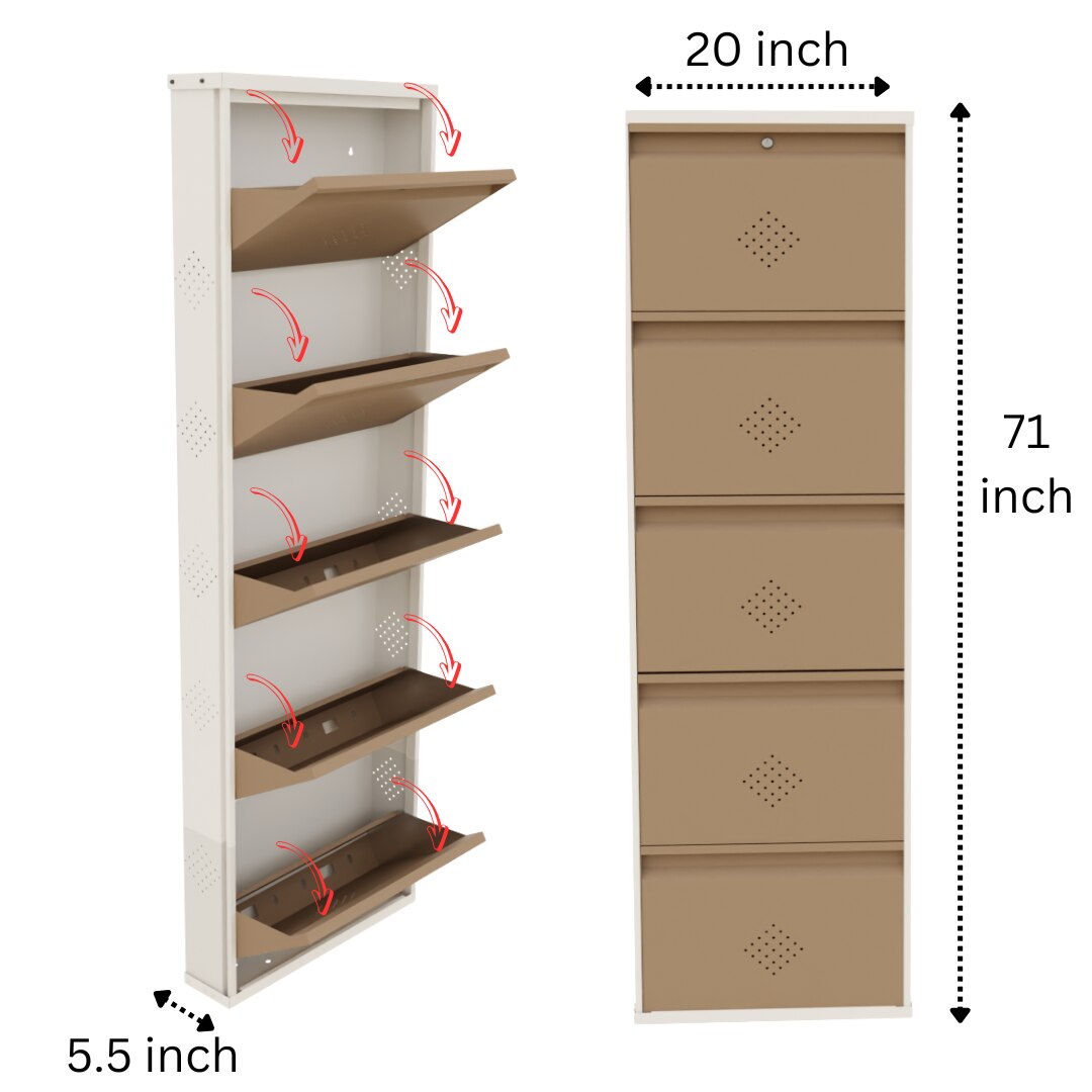 5 Tier Metal Shoe Rack (Biscuit) image 5