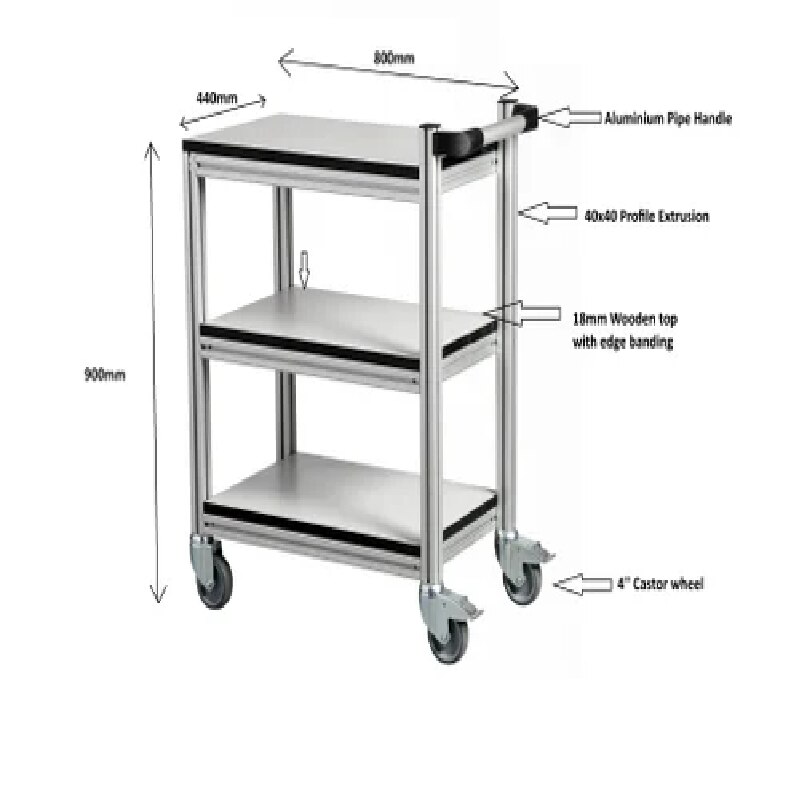 Aluminium Profile Three Tier Trolley image 4