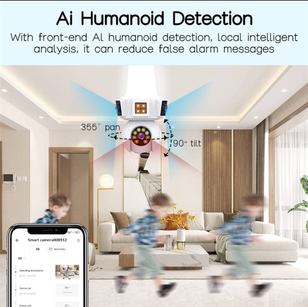 V380 Pro 3 Lens WiFi Bulb CCTV Camera 360° Security Camera with Night Vision & Mobile App Control image 2
