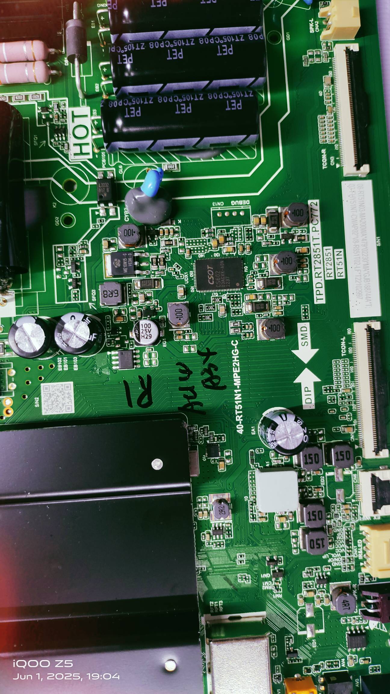 TCL / IFFALCON 4K MAIN BOARD, MOTHER BOARD , COMBO BOARD TPD RT2851T.PC772 / RT2851 RT51N6 image 5