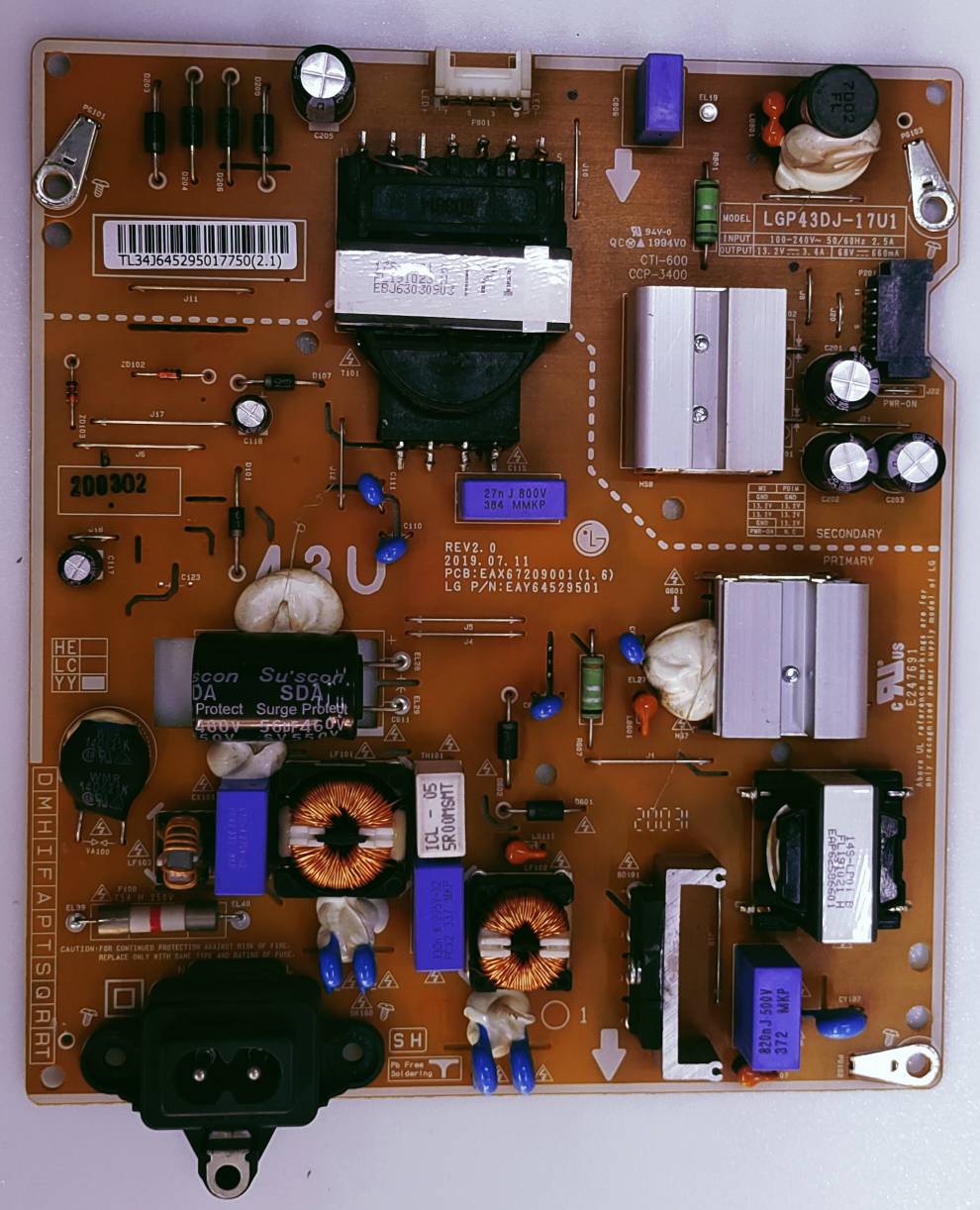 LG 43UM7290PTE LED TV POWER SUPPLY BOARD image 2