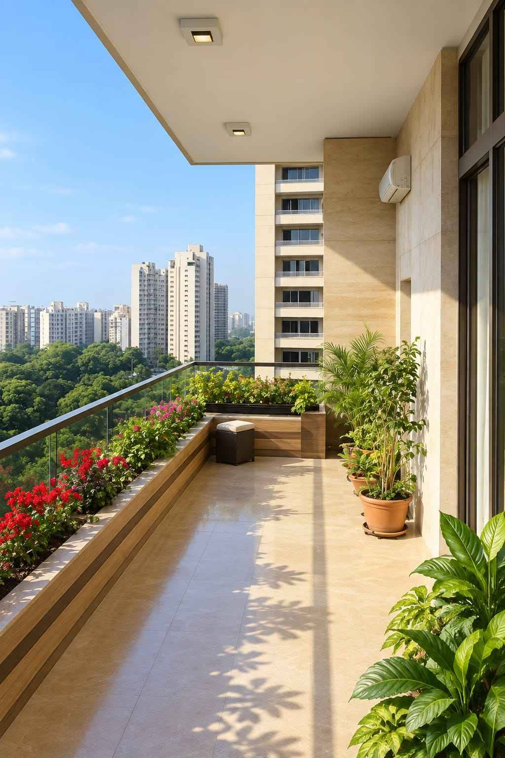 Premium Balcony Interior Design with Wooden Seating | Chennai image 3