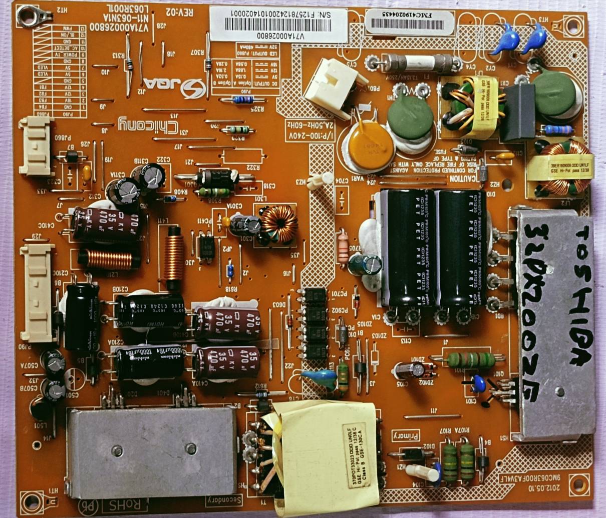 TOSHIBA 32PX200ZE POWER SUPPLY BOARD, SMPS BOARD #wb29 image 2