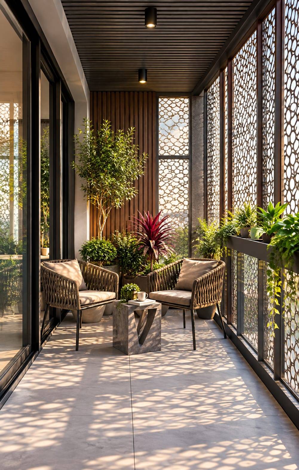 Warm Concealed Ceiling Lighting Balcony Garden Interior Design | Porur image 3