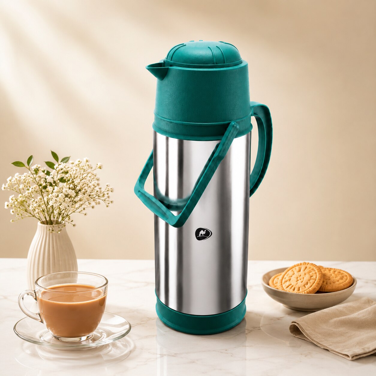 White Stainless Steel Vacuum Flask image 4