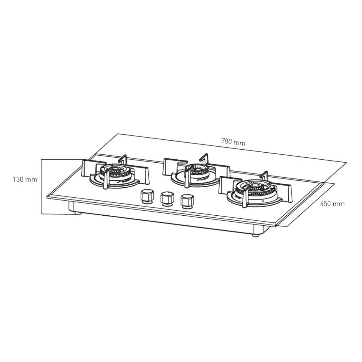 Centuro 3B 80 T AI Auto Ignit Hob 3 Burner image 4