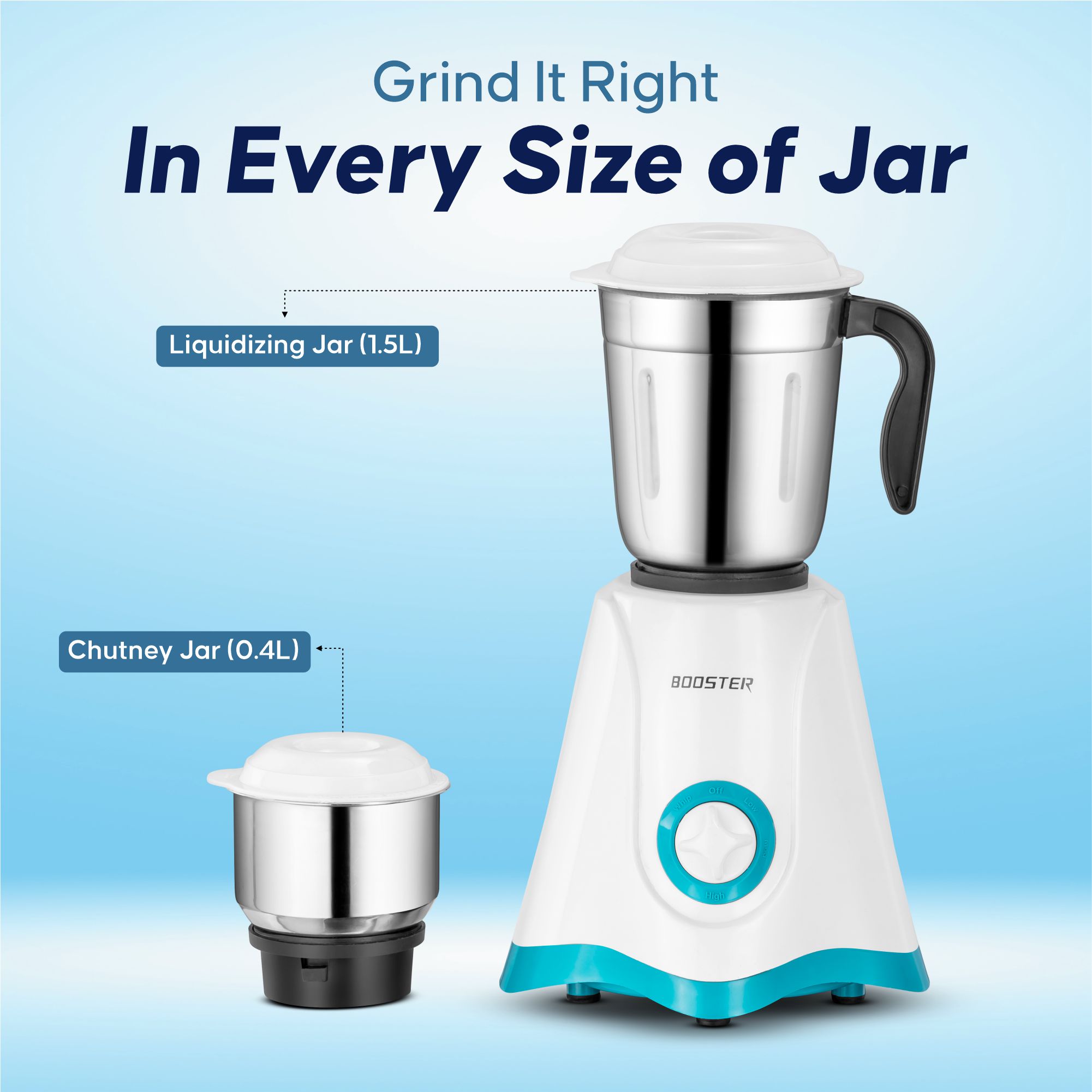 BOOSTER Powerful 550 W Juicer Mixer Grinder 550 W Juicer Mixer Grinder  (Star_Mixer | 3 Jars | White & Blue) image 3