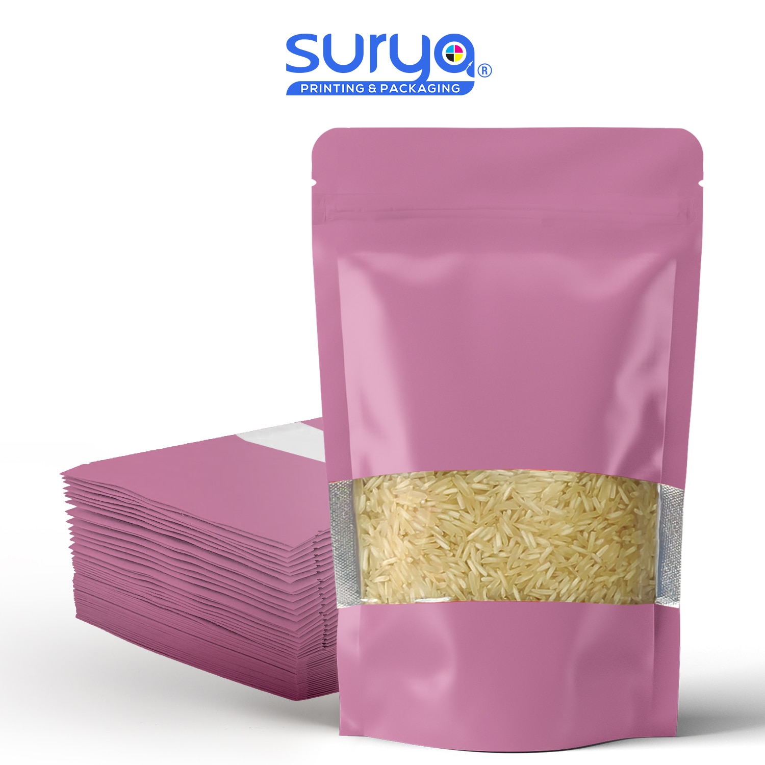 Pink Color Matte Finish transparent window Ziplock Inner Foil Stand-Up Pouch image 3