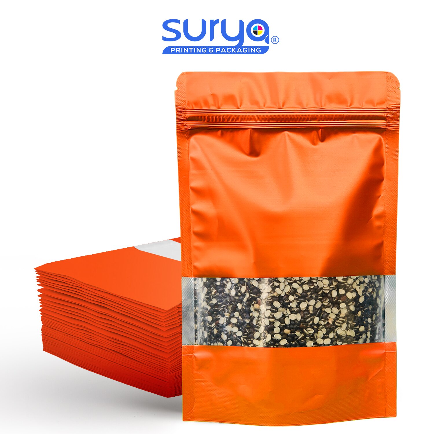 Orange Color Matte Finish transparent window Ziplock Inner Foil Stand-Up Pouch image 3